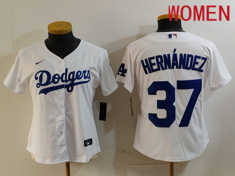 Women Los Angeles Dodgers 37 Hernandez White Nike Game 2024 MLB Jersey style 726